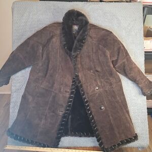 G-III‎ Global Identity Vintage Brown Leather Faux Fur Trim Suede Coat Womens M